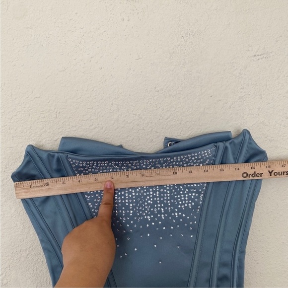 House of CB Nastassia Cool Blue‎ Embellished Satin corset NWOT size S - Picture 9 of 17